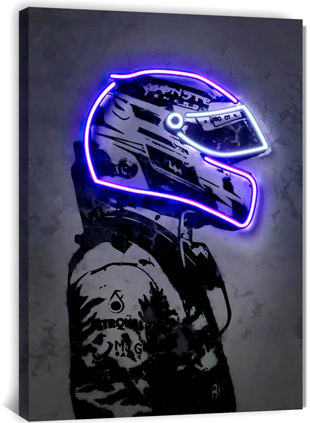 Sorventina Racing Superstar Canvas Prints Racer Driver Poster - Car Wall Art Sports Room Decor Neon Racing Posters for Living Room Bedroom Bar Home Decor Aesthetic, Wrap Framed (Blue Aura)