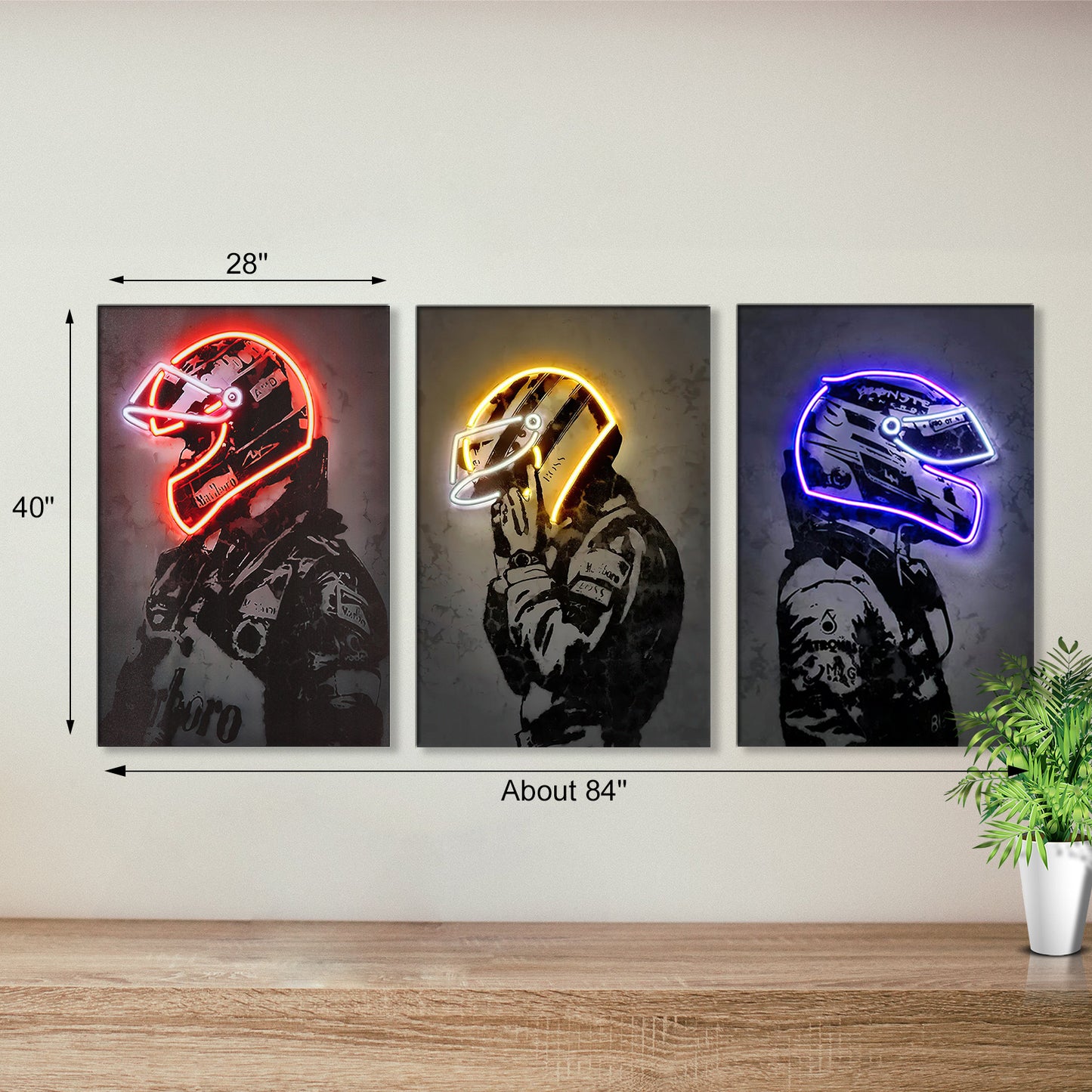 Sorventina Racing Superstar Wall Decor Canvas Prints- 3pcs Set Sports Painting Art Decor, Neon Racing Driver and Motorcycle Wall Art for Bedroom Living Room Home Decor, Wrap Framed(colorful, 12x16")