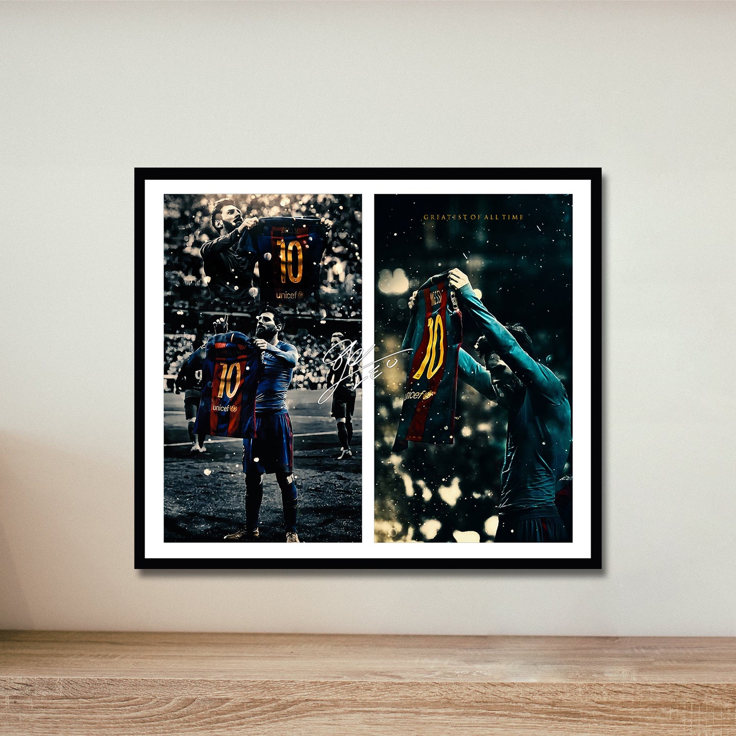 Sorventina Football Superstar Sports Decor Soccer Wall Art Print Pictures- Set of 2 with Black Wood Frame Premium Giclee Decor Great Gift for Football Fans, Boys Inspirational Poster(14x12)