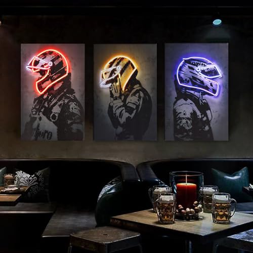 Racing Superstar Framed Canvas Prints Racer Driver Poster - Car Wall Art Sports Room Decor Neon Racing Art for Living Room Bedroom Bar Home Cool Decor Aesthetics (Red, 20x28)