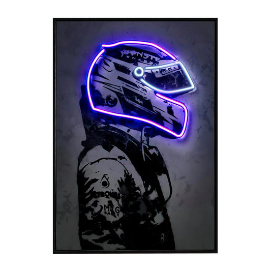 Racing Superstar Framed Canvas Prints Racer Driver Poster - Car Wall Art Sports Room Decor Neon Racing Art for Living Room Bedroom Bar Home Cool Decor Aesthetics (Blue, 20x28in.)