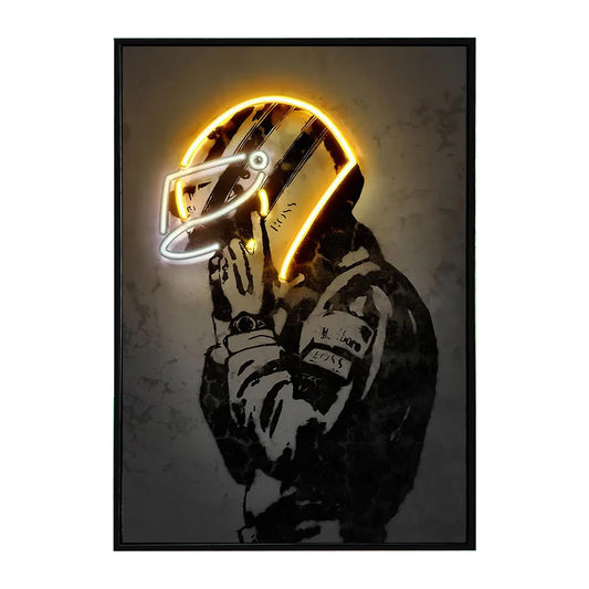 Racing Wall Decor Painting, Sports Art Decor Neon Racing Poster Motorcycle Wall Art, Framed Canvas Prints for Room, Bedroom, Bar, gamer room (Yellow, 20x28in.)