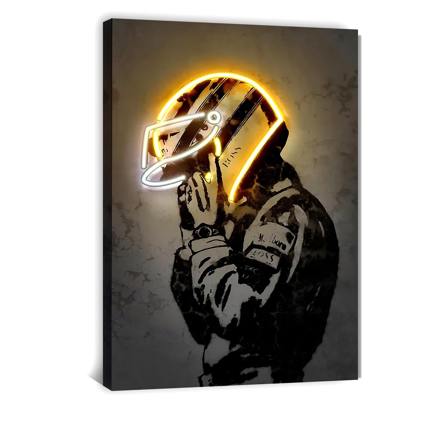 Racing Wall Decor Painting, Sports Art Decor Neon Racing Poster Motorcycle Wall Art, Framed Canvas Prints for Room, Bedroom, Bar, gamer room (Yellow, 20x28in.)