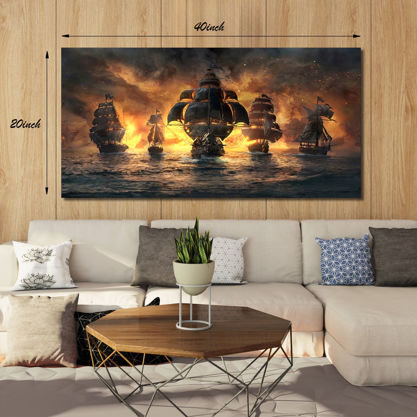 Sorventina Ghost Pirate Ship Decorations Art Prints- Pirate Wall Art, Nautical Sailboat Canvas Art Painting for Man Cave, Bar, Conquistador Poster Large Wall Art Pirate Pictures (40x20, Framed)…