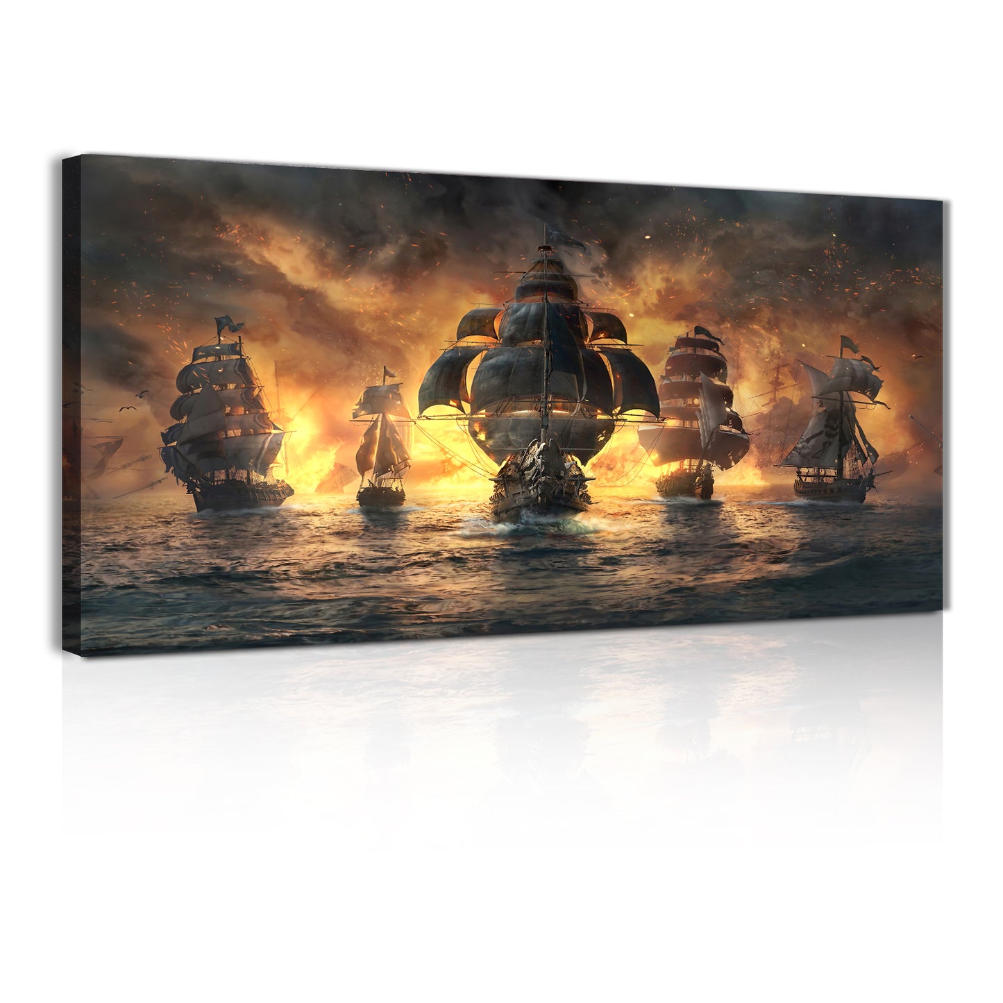 Sorventina Ghost Pirate Ship Decorations Art Prints- Pirate Wall Art, Nautical Sailboat Canvas Art Painting for Man Cave, Bar, Conquistador Poster Large Wall Art Pirate Pictures (40x20, Framed)…